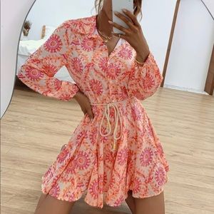 Printed belted shirt dress